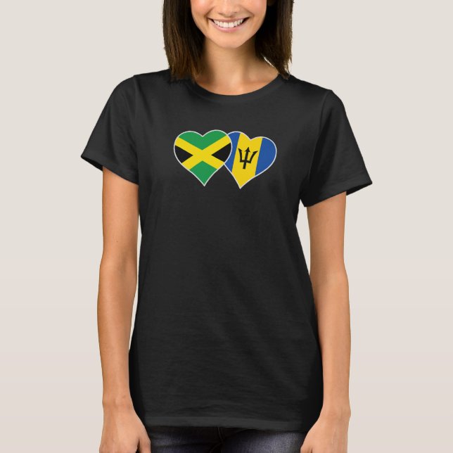 Camiseta Meia-Bar jamaicana Half Barbados Flag Heart Jamaic (Frente)