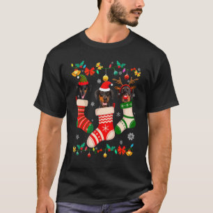 Camiseta Meia de Natal Doberman Santa Reno ELF Xmas