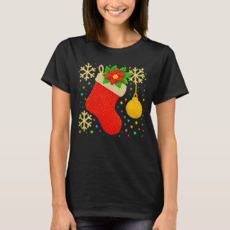Camiseta Meia de Natal Festiva com Arte de Contas Falsas PN