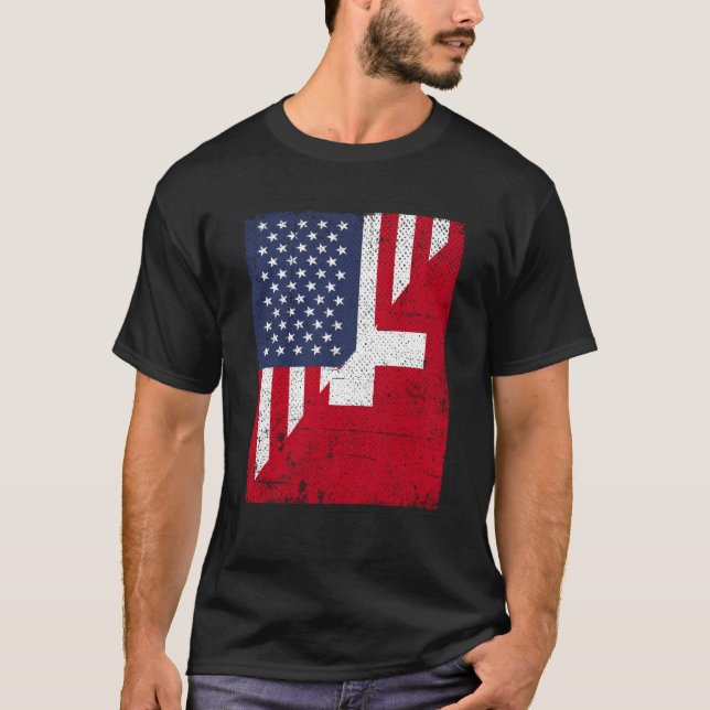 Camiseta Meia-EUA Bandeira Meia-Suiça Bandeira Americana Su (Frente)