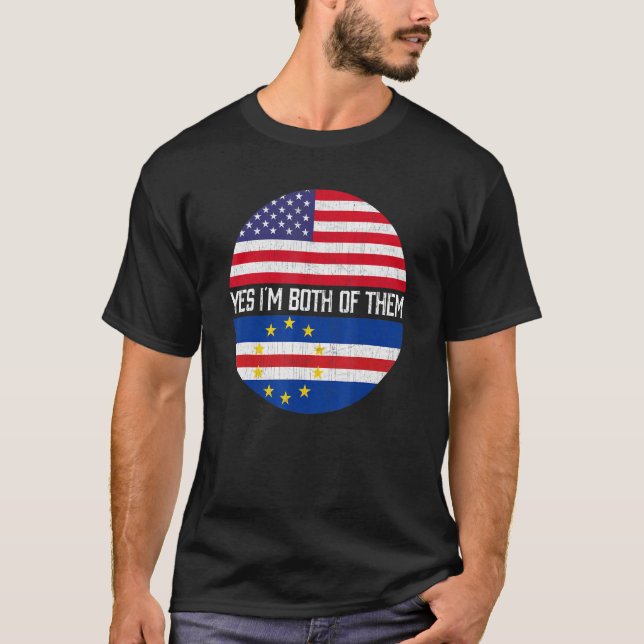 Camiseta Meia Família Americana De Bandeiras De Cabo Verde  (Frente)