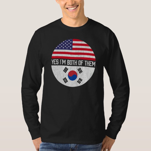 Camiseta Meia Família Americana De Bandeiras Sul-Coreanas E (Frente)