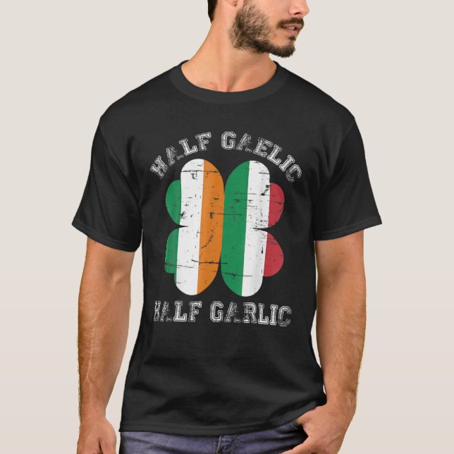 Camiseta Meia gaélica de meio alho italiano - Santo Patríci (Frente)