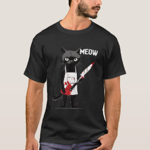 Camiseta Meia Gatinho Preto I Gato Com Faca Meow
