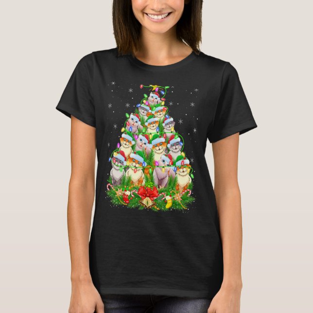 Camiseta Meia Gato-Lover Papais noeis De Natal Gatos De Nat (Frente)