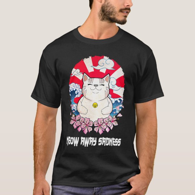 Camiseta Meia-Longe Tristeza Gato Citações Positivas Kitten (Frente)