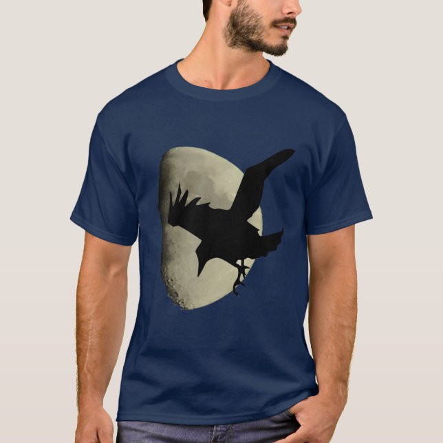Camiseta Meia Lua Com Silhueta de Corvo Voando (Frente)
