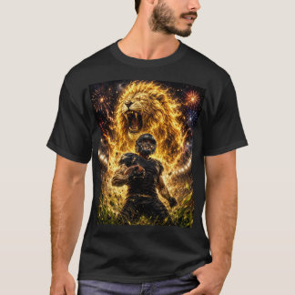camiseta meia manga cor preta desenho de leão