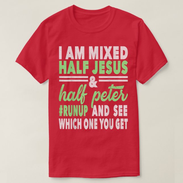Camiseta Meia-metade de Jesus e meio-Peter cristãos (Frente do Design)