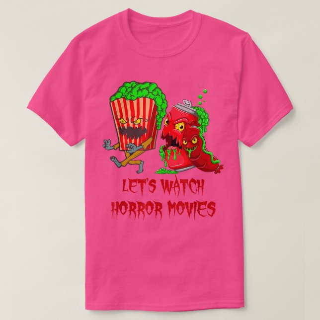 Camiseta Meia-Noite Vamos Assistir Filmes de Horror no Dia  (Frente do Design)