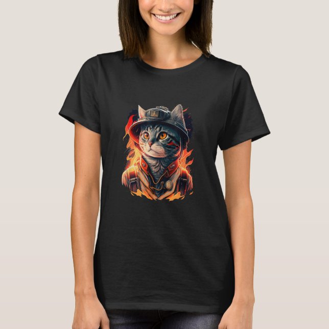 Camiseta Meia para o Design do Bombeiro do Gato de Emergênc (Frente)