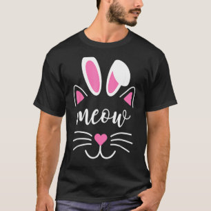 Camiseta Meia-Páscoa Dia da Cara de Gato Coelhinho Ouve Eng