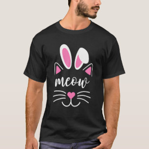 Camiseta Meia-Páscoa Dia da Cara de Gato Coelhinho Ouve Gat