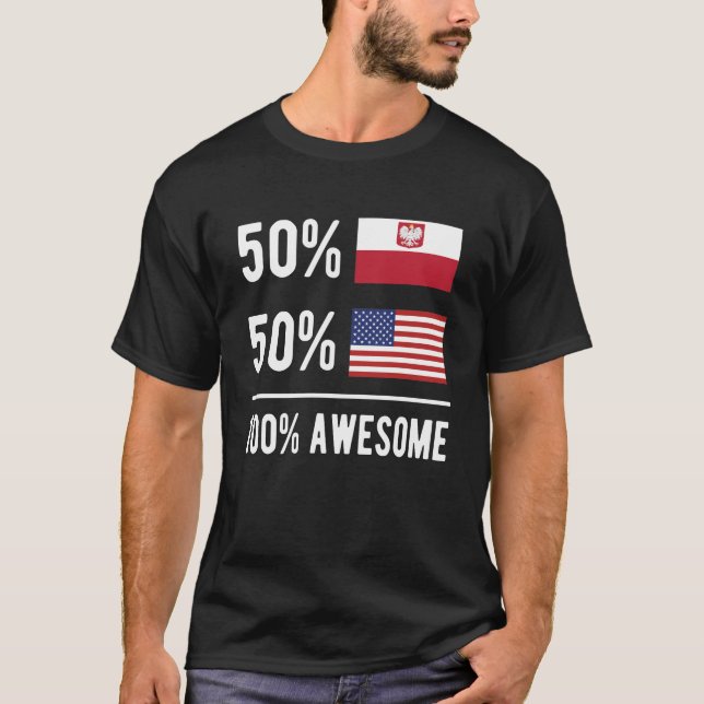 Camiseta Meia Polonesa Meia-Polônia de Bandeira Americana (Frente)
