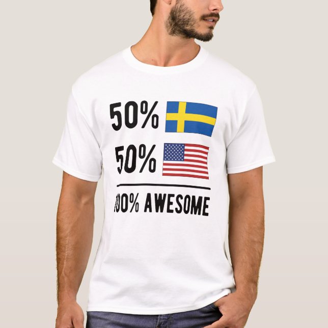 Camiseta Meia Suecia de Bandeira Americana Sueca (Frente)