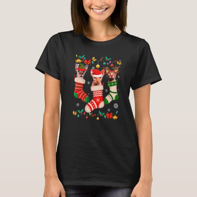 Camiseta Meias de Natal Bonitas Pajama Sphynx Xmas Propriet (Frente)