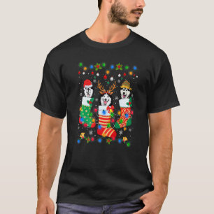 Camiseta Meias de Natal de Cachorro Cachorrinho Husky Siber