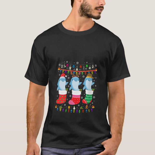 Camiseta Meias de Natal de Golfinhos - Docinho de Natal Fei (Frente)