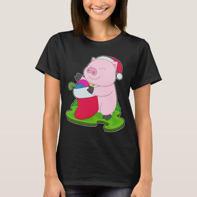 Camiseta Meias de Natal de Suíno (Frente)