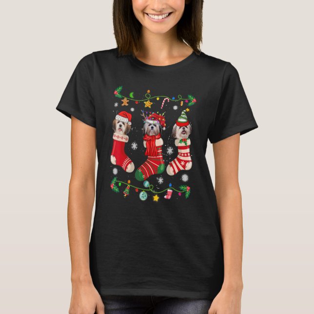 Camiseta Meias de Natal do Shih Tzu Cachorro de Natal   (Frente)