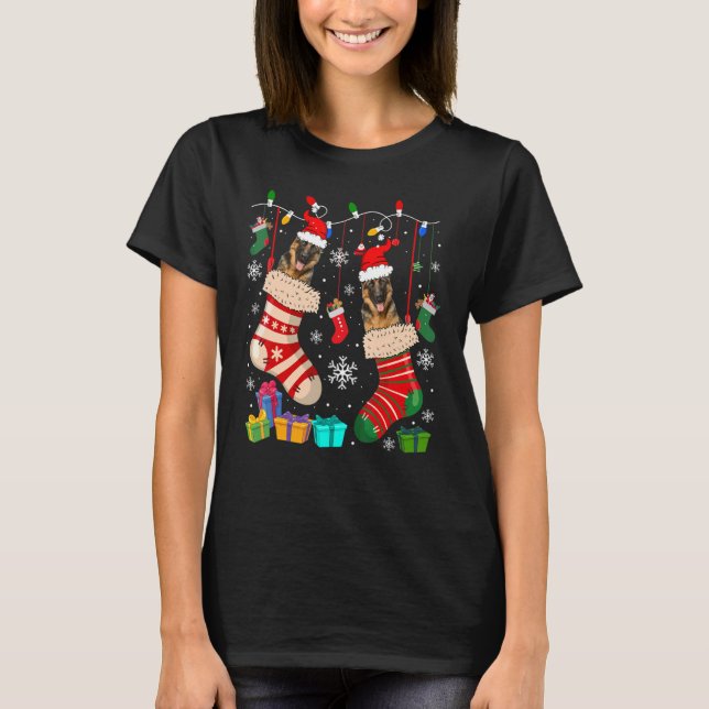 Camiseta Meias de Natal German shepherd do Pajama Cachorro (Frente)