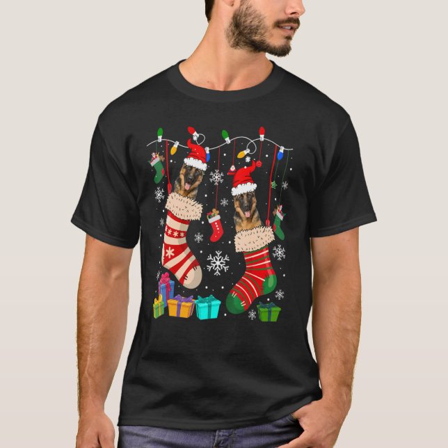 Camiseta Meias de Natal German shepherd do Pajama Cachorro (Frente)