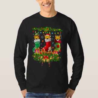 Camiseta Meias de Natal Guepardo Luzes de X Mas Pijama Matc