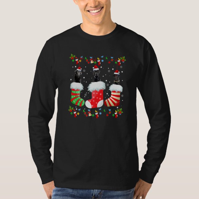 Camiseta Meias de Natal Luzes Papais noeis Lab Preto Labrad (Frente)