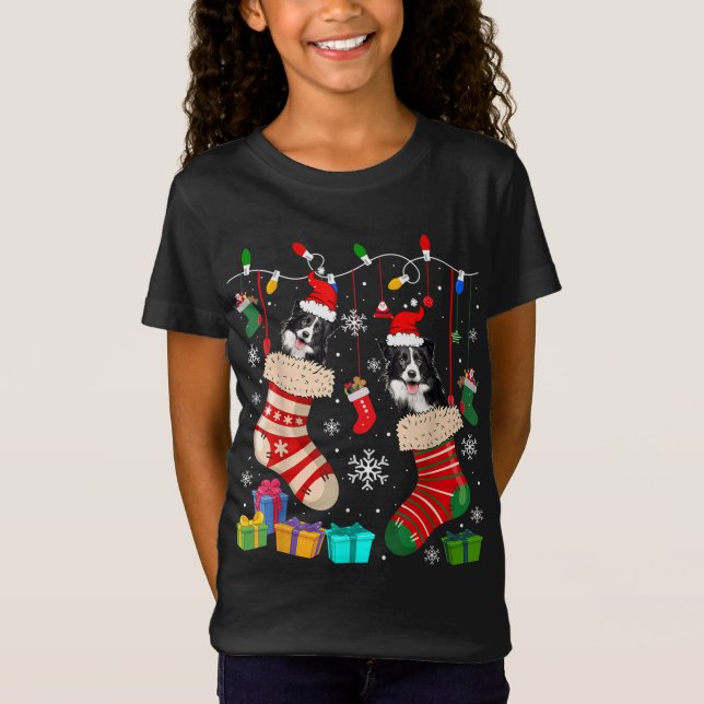 Camiseta Meias de Natal Pajama Border Collie Dog Puppy Lov (Frente)