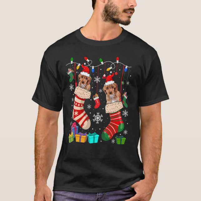Camiseta Meias de Natal Pajama Cockapoo Cachorro (Frente)