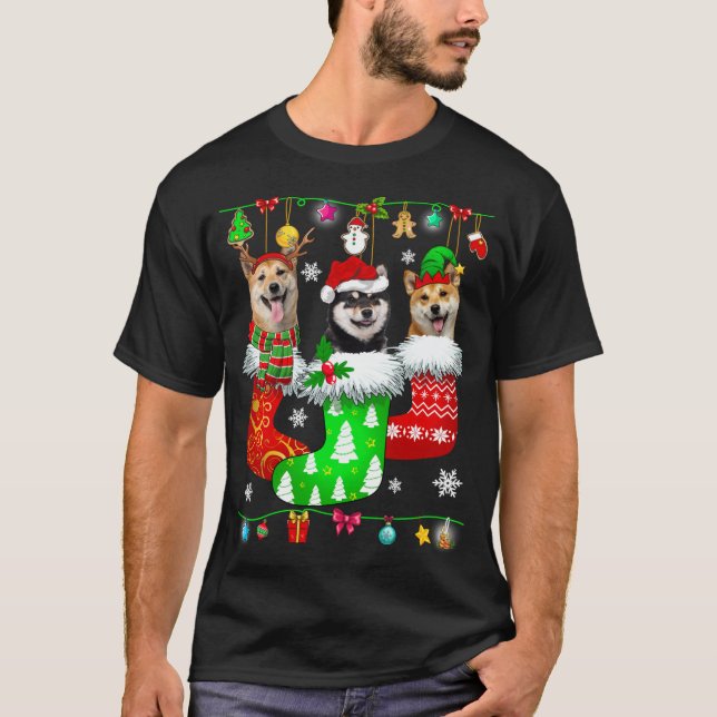 Camiseta Meias de Natal Pajama Shiba Inu Cachorro Puppy Lov (Frente)