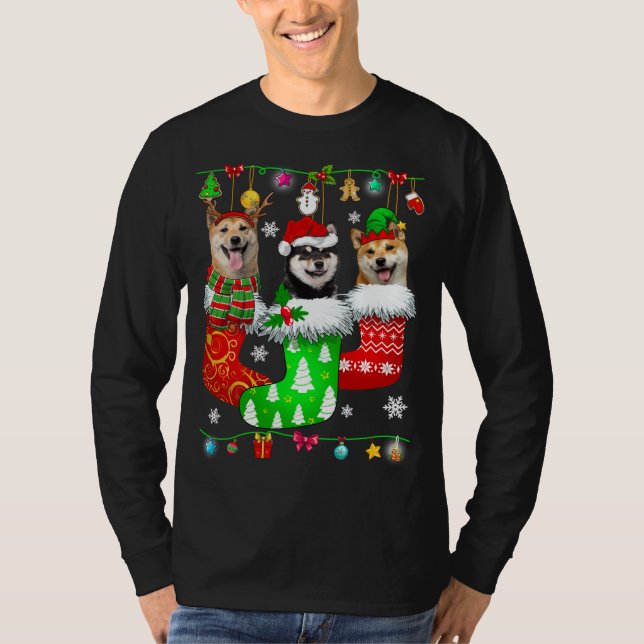 Camiseta Meias de Natal Pajama Shiba Inu Cachorro Puppy Lov (Frente)
