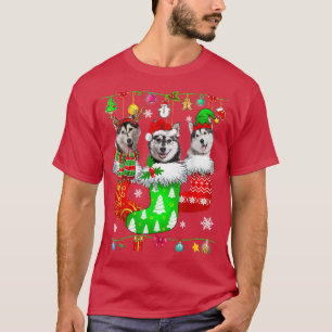 Camiseta Meias de Natal Pajama Siberian Husky Dog Puppy Lo