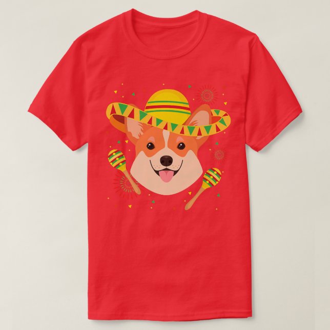 Camiseta Meican Corgi Dog Amava Cinco De Mayo Meico Fiesta (Frente do Design)