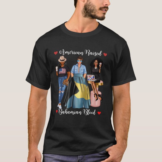 Camiseta Meio-Americano Bahamiano Criado Em Nascer Bahamas (Frente)