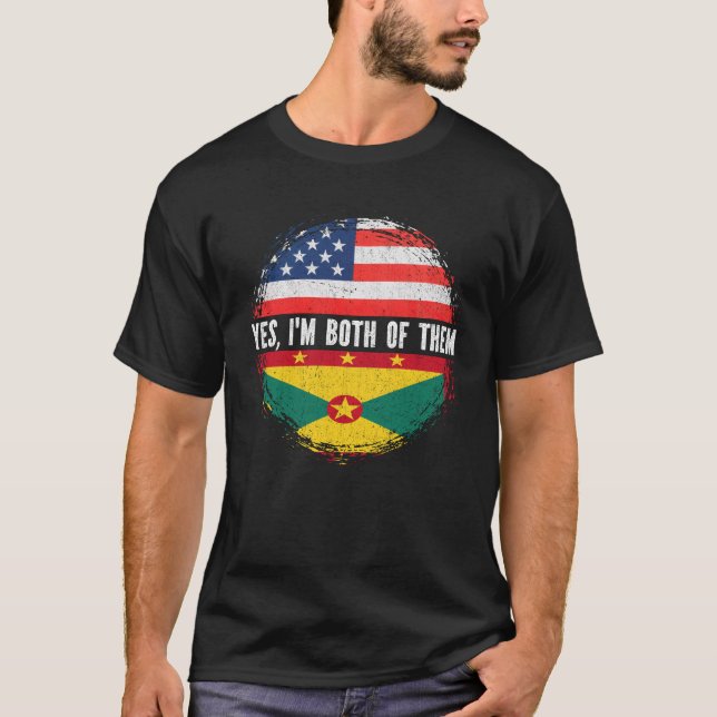 Camiseta Meio-americano Half Grenadiano EUA Flag Grenada (Frente)
