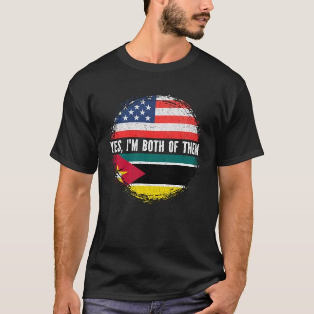 Camiseta Meio americano Half Mozambican USA Flag Moçambique (Frente)