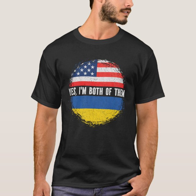 Camiseta Meio americano Half Ucraniano EUA Bandeira Ucrânia (Frente)