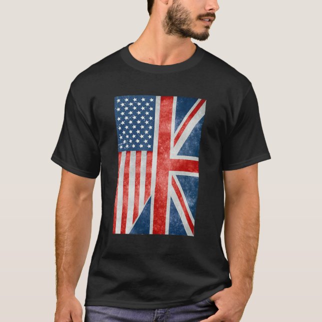 Camiseta Meio americano... meio britânico... sou ambos, Uk  (Frente)