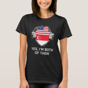 Camiseta Meio Americano Meio Singapurense Bandeira EUA Sing