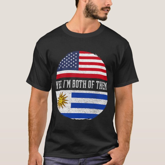 Camiseta Meio-Americano Meio-uruguaio EUA Bandeira Uruguai  (Frente)