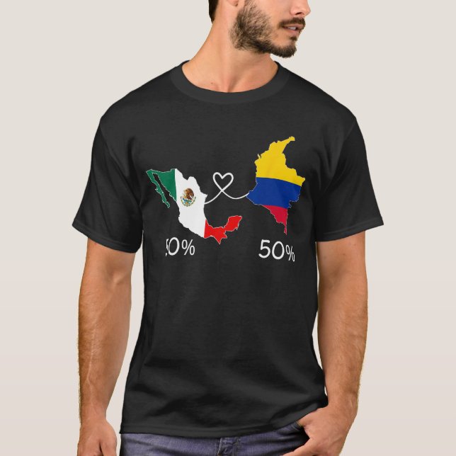 Camiseta Meio Colombiano Mapa de Bandeiras mexicanas Amor M (Frente)