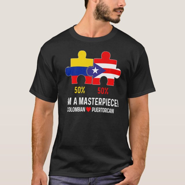 Camiseta Meio Colombiano Meio porto-riquenho Mapa de Bandei (Frente)