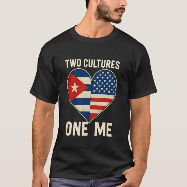 Camiseta Meio Cubano Meio Americano Bandeira EUA Cuba Améri (Frente)