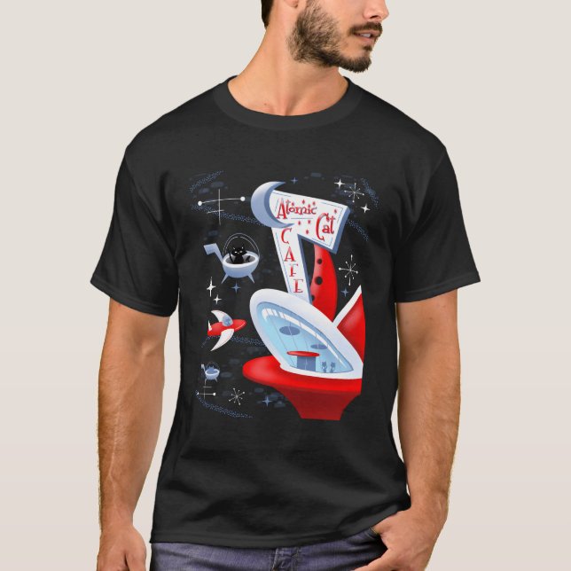 Camiseta Meio século Futurístico do Café de Cat Atômica (Frente)