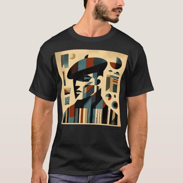 Camiseta Meio século Modern Art Man Vestindo Beret (Frente)