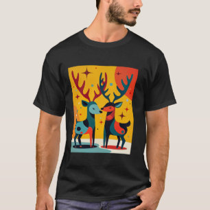 Camiseta Meio século Modern Kitschy Reindeer de Natal