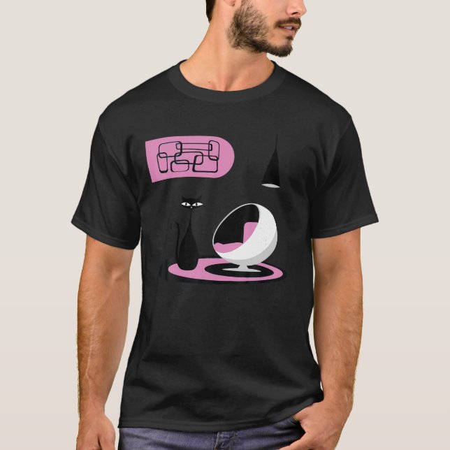 Camiseta Meio século Moderno de Cat e Cadeira de Bola Retro (Frente)