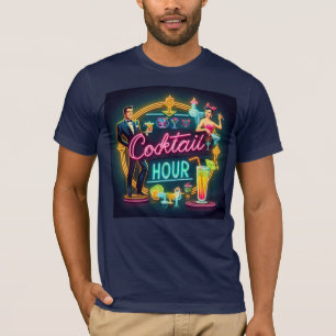 Camiseta Meio século Neon Sign Cocktail Casal
