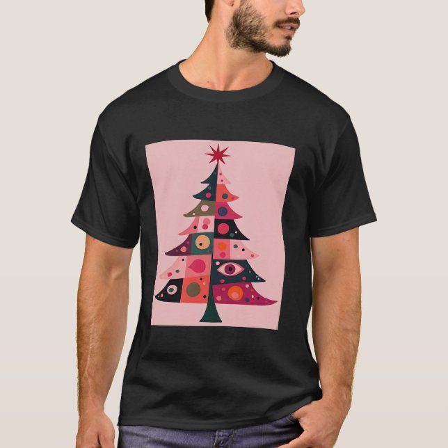 Camiseta Meio século Rosa Kitsch Boho Patchwork T Natal (Frente)